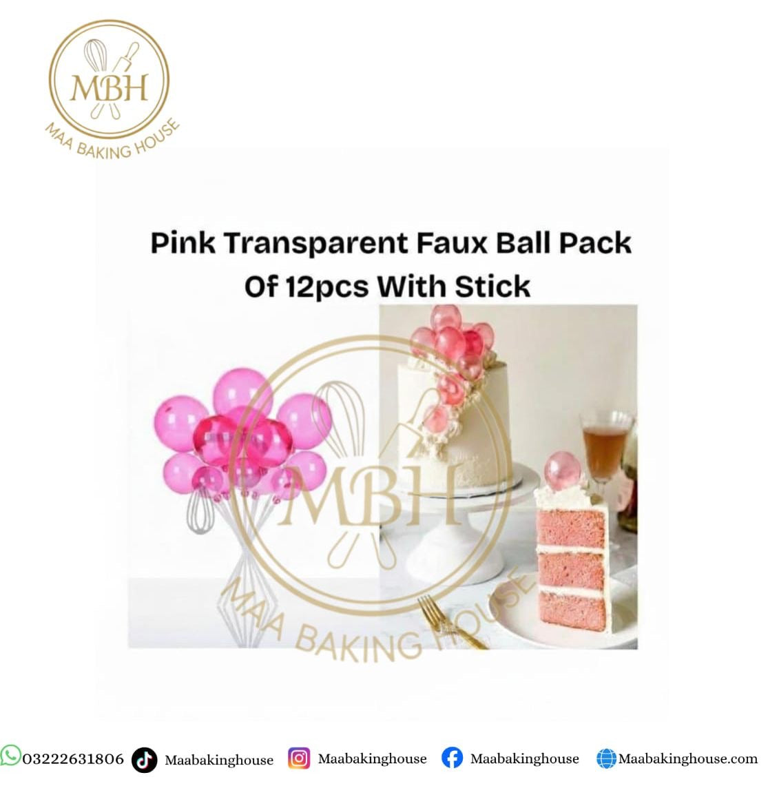 Pink Transparent Faux Ball Pack Of 12pcs With Stick