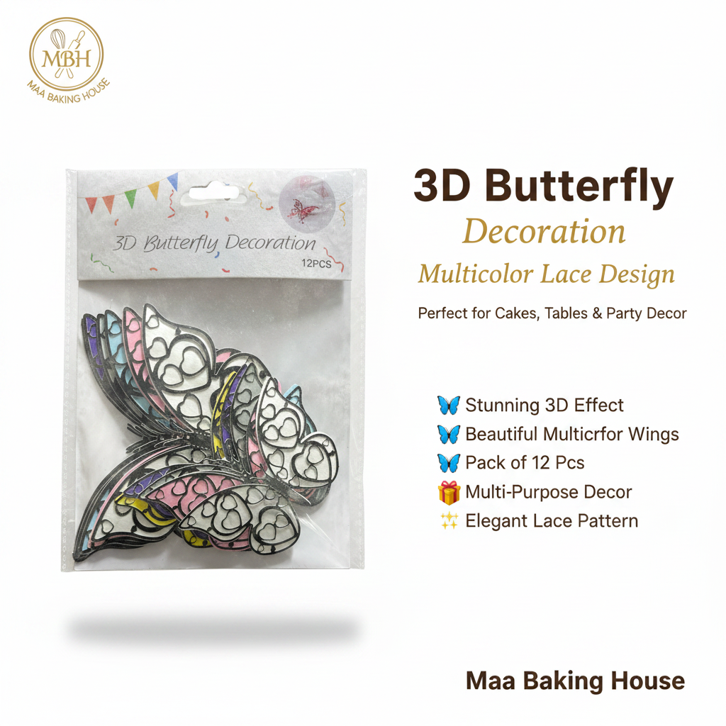 3D Butterfly Decoration - Multicolor Lace Design Pack of 12