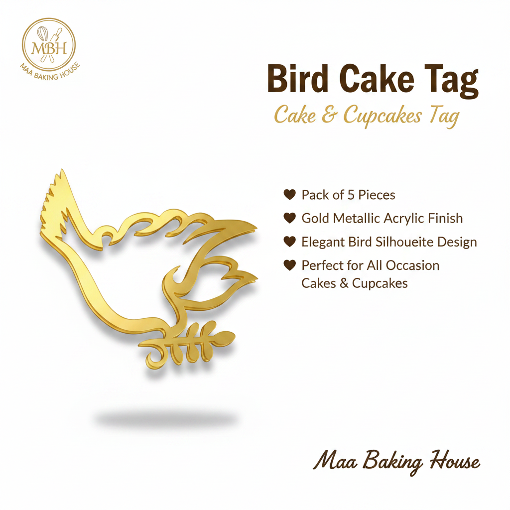 Bird Cake Tag – Gold Acrylic Cake & Cupcakes Tag