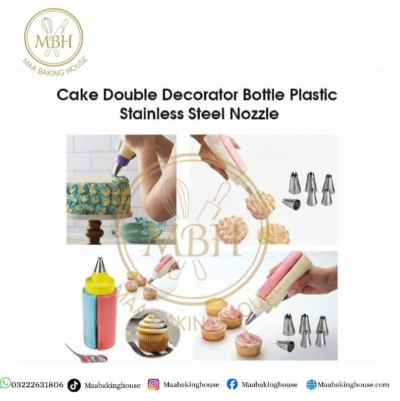 Cake Double Decorator Bottle Plastic Stainless Steel Nozzle