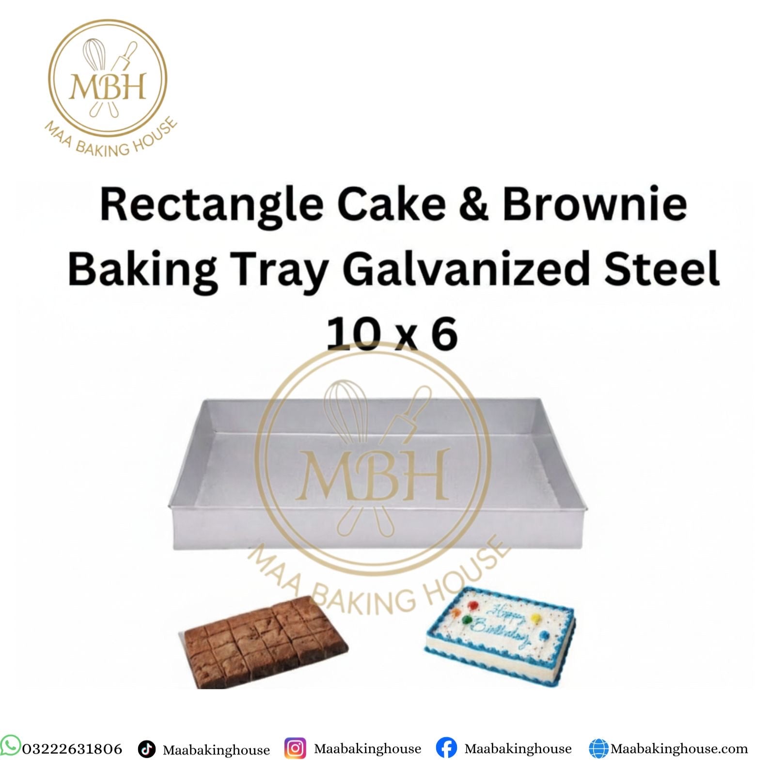 Rectangle Cake & Brownie Baking Tray Galvanized Steel 10*6