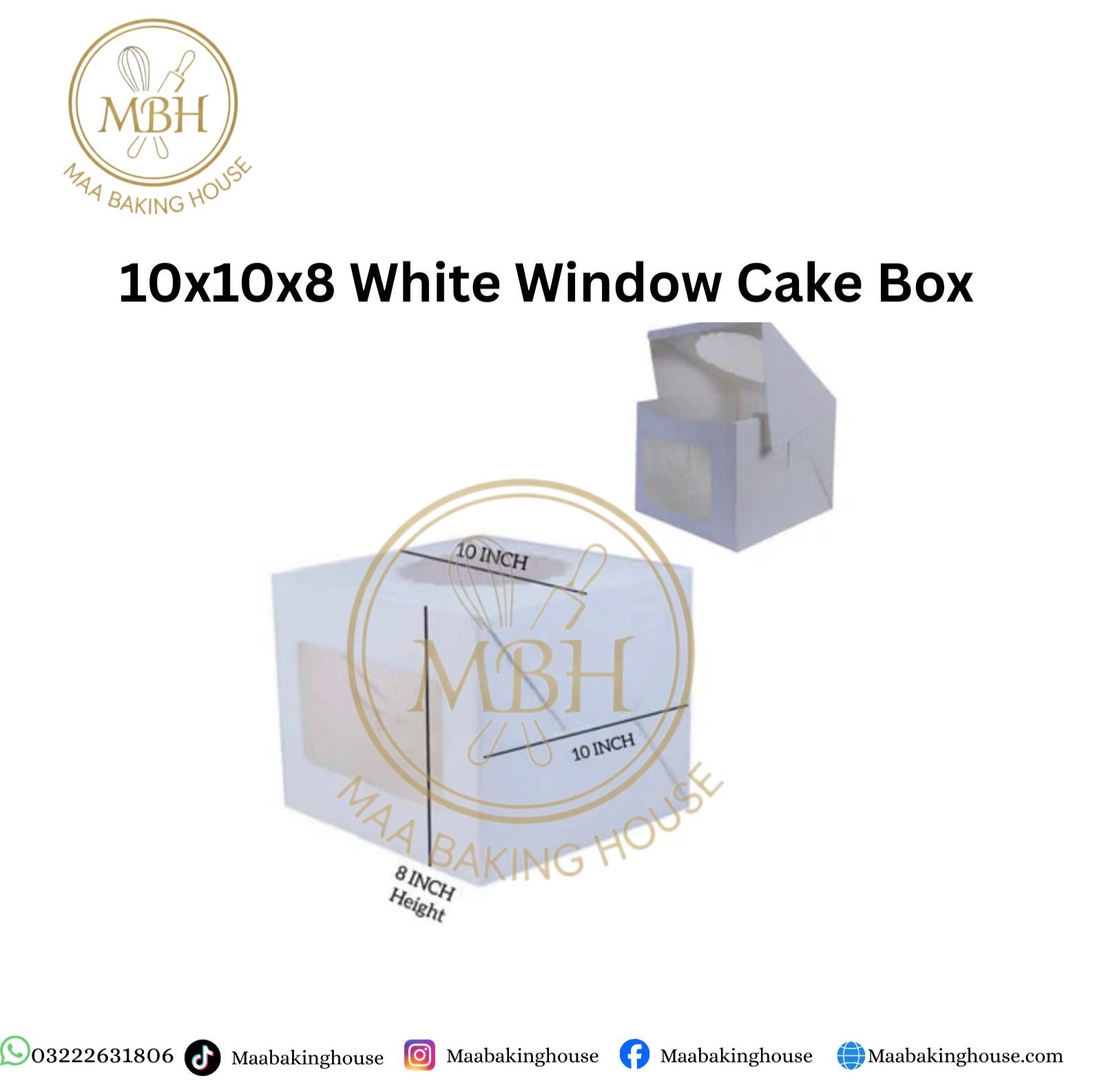 10x10x8 White Window Cake Box