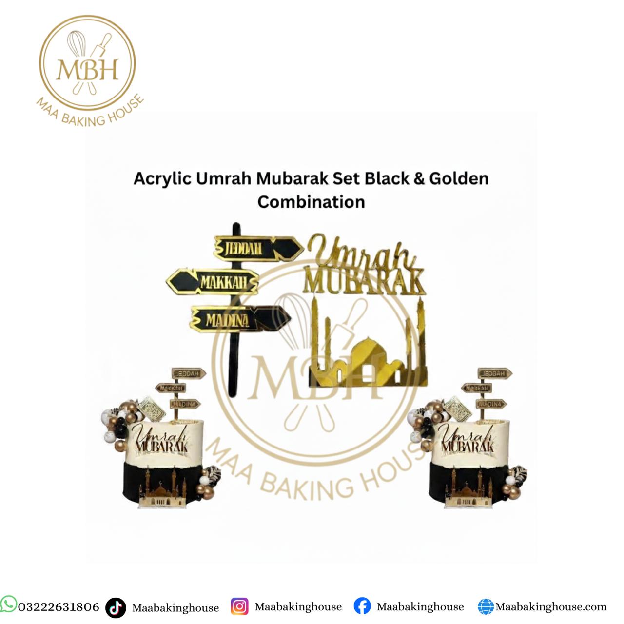 Acrylic Umrah Mubarak Set Black & Golden Combination