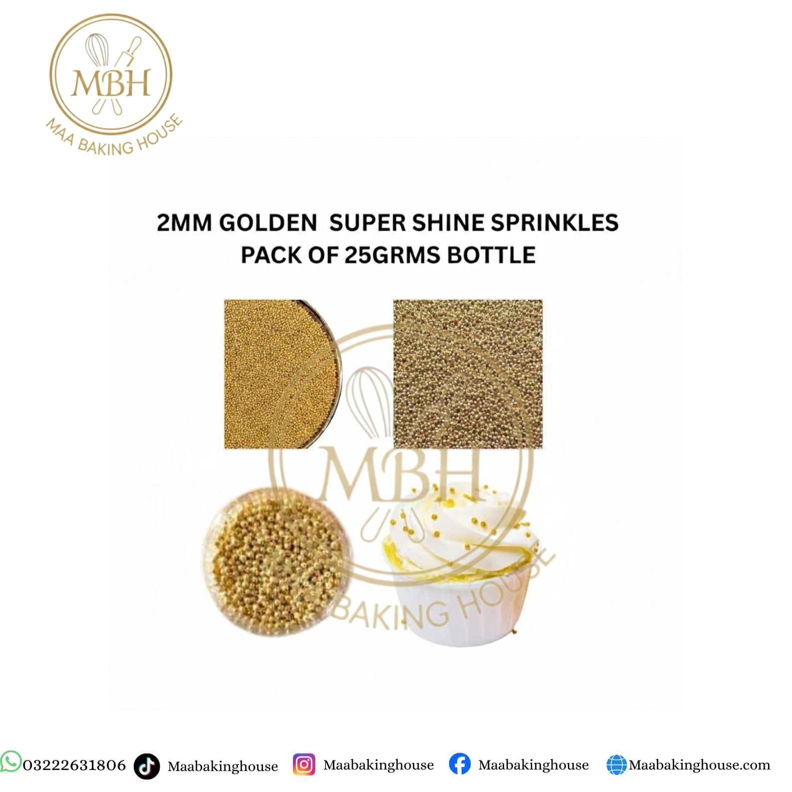 2MM Golden Super Shine Sprinkles Pack of 25 Grams Bottle