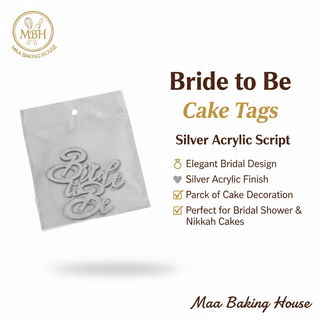 Bride to Be Cake Tags - Silver Acrylic Script