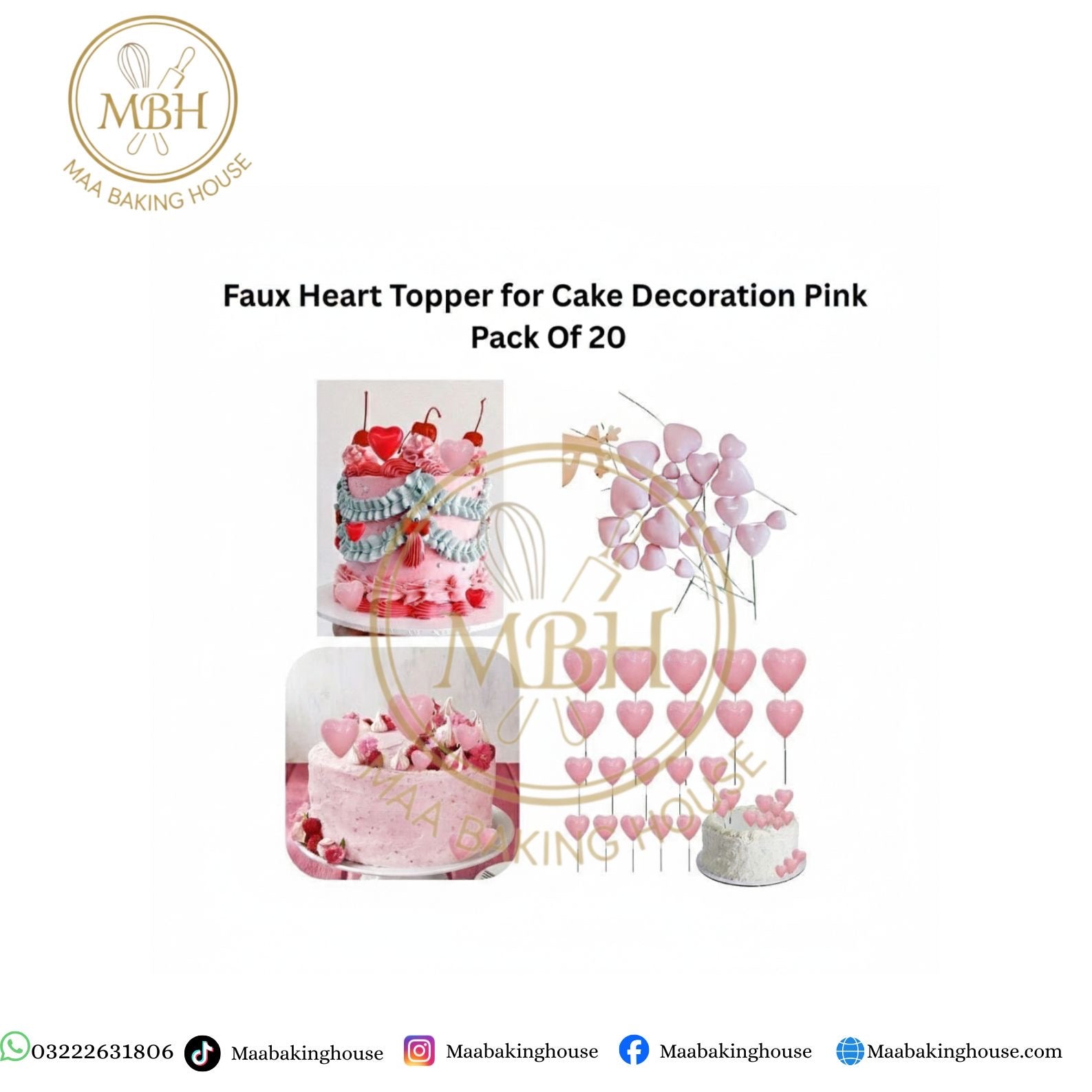 Faux Heart Topper for Cake Decoration Pink Pack Of 20