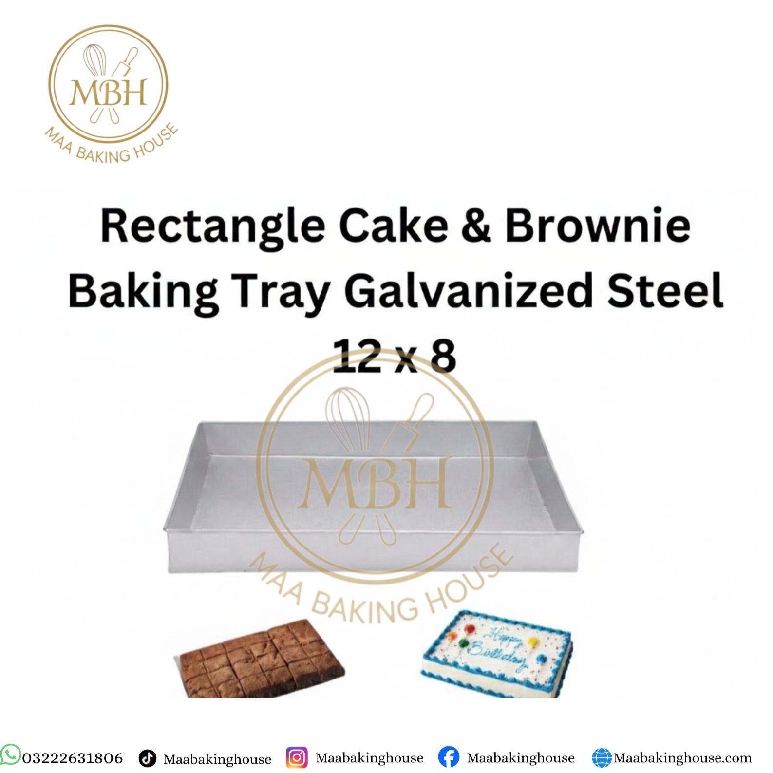 Rectangle Cake & Brownie Baking Tray Galvanized Steel 12 x 8