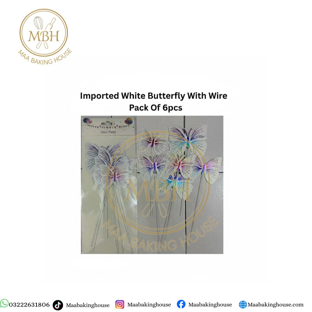 Imported White Butterfly With Wire Pack Of 6pcs