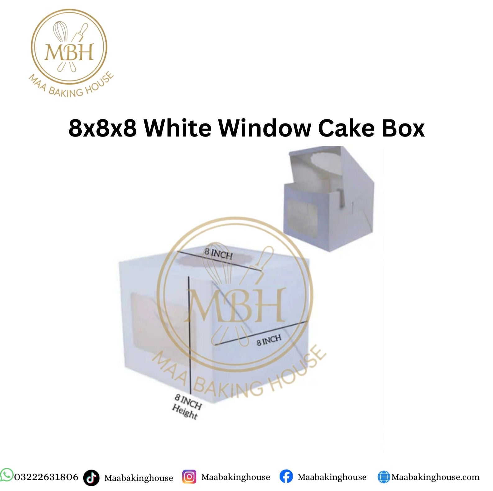 8x8x8 White Window Cake Box