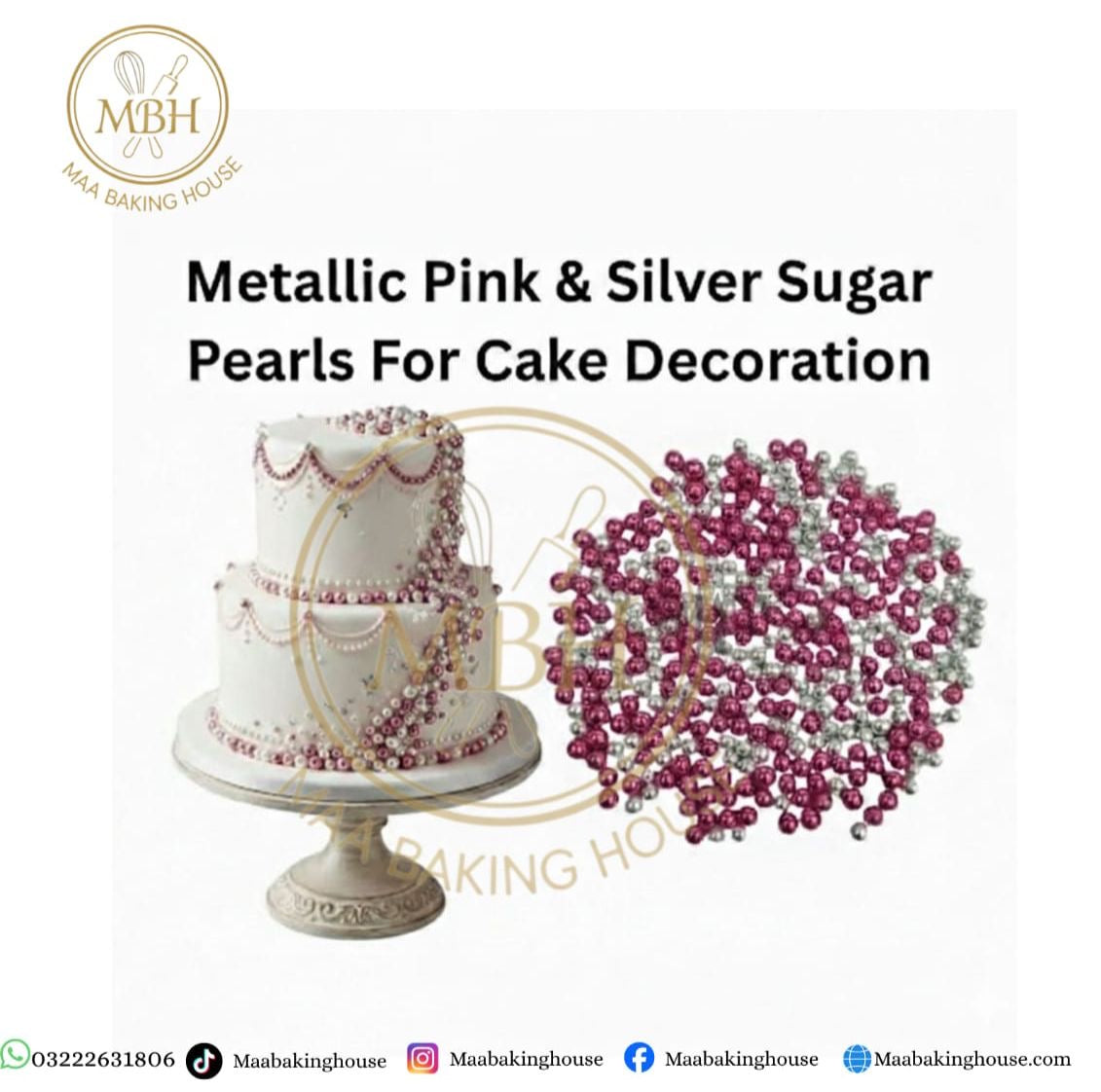 Metallic Pink & Silver Pearls For Cake Decoration
