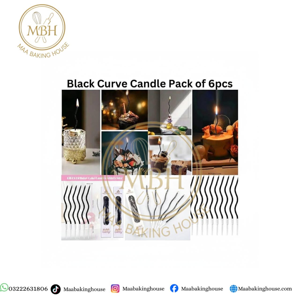Black Curve Candle Pack of 6pcs