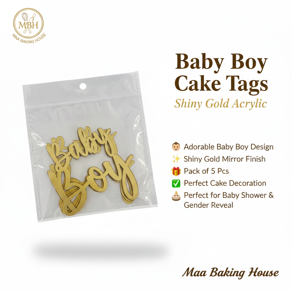 Baby Boy Cake Tags - Shiny Gold Acrylic