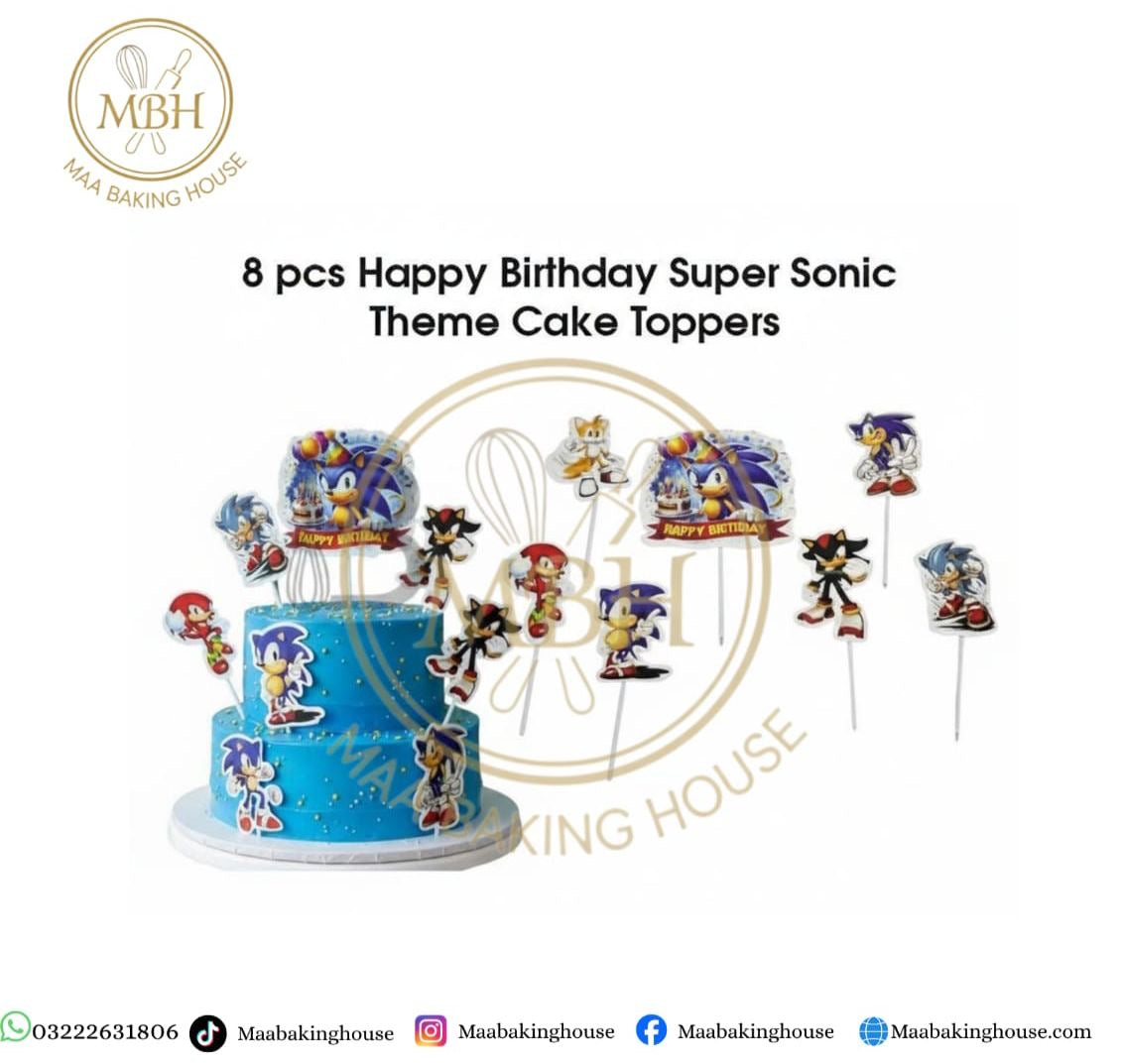 8 Pcs Happy Birthday Super Sonic Theme Cake Toppers