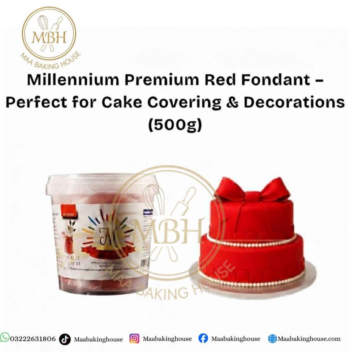 Millennium Premium Red Fondant - Perfect for Cake Covering & Decorations (500g)
