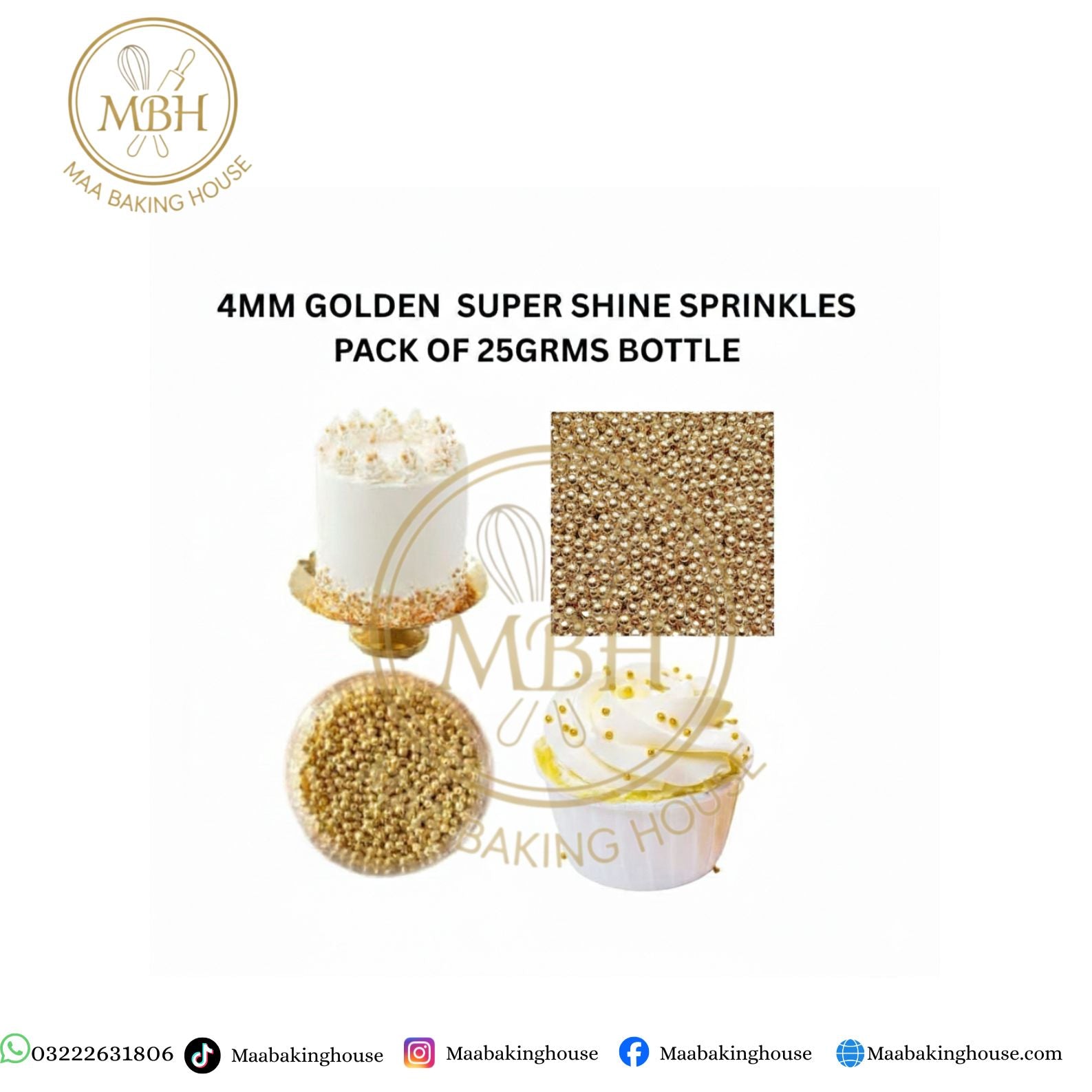 4MM Golden Super Shine Sprinkles Pack of 25 Grams Bottle