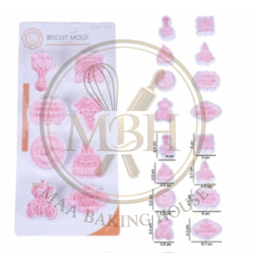 Birthday Theme Cookie & Plastic Cutter With Stamps 8Pcs Set