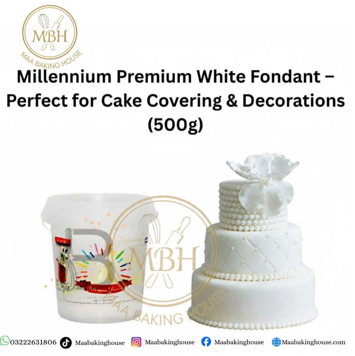 Millennium Premium White Fondant - Perfect for Cake Covering & Decorations (500g)