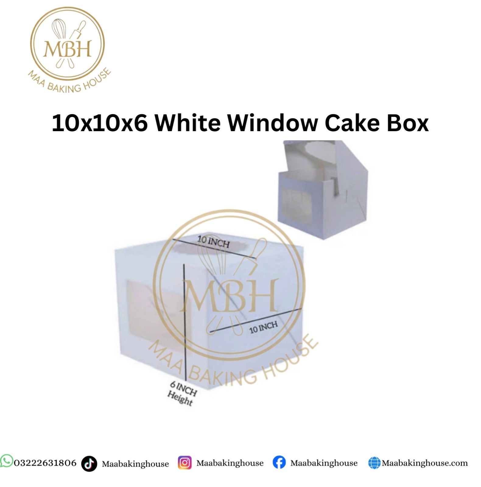 10x10x6 White Window Cake Box
