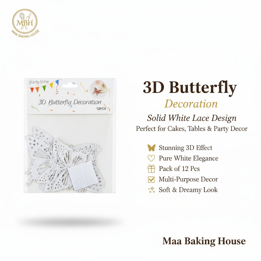 3D Butterfly Decoration - Solid White Lace Design Pack of 12