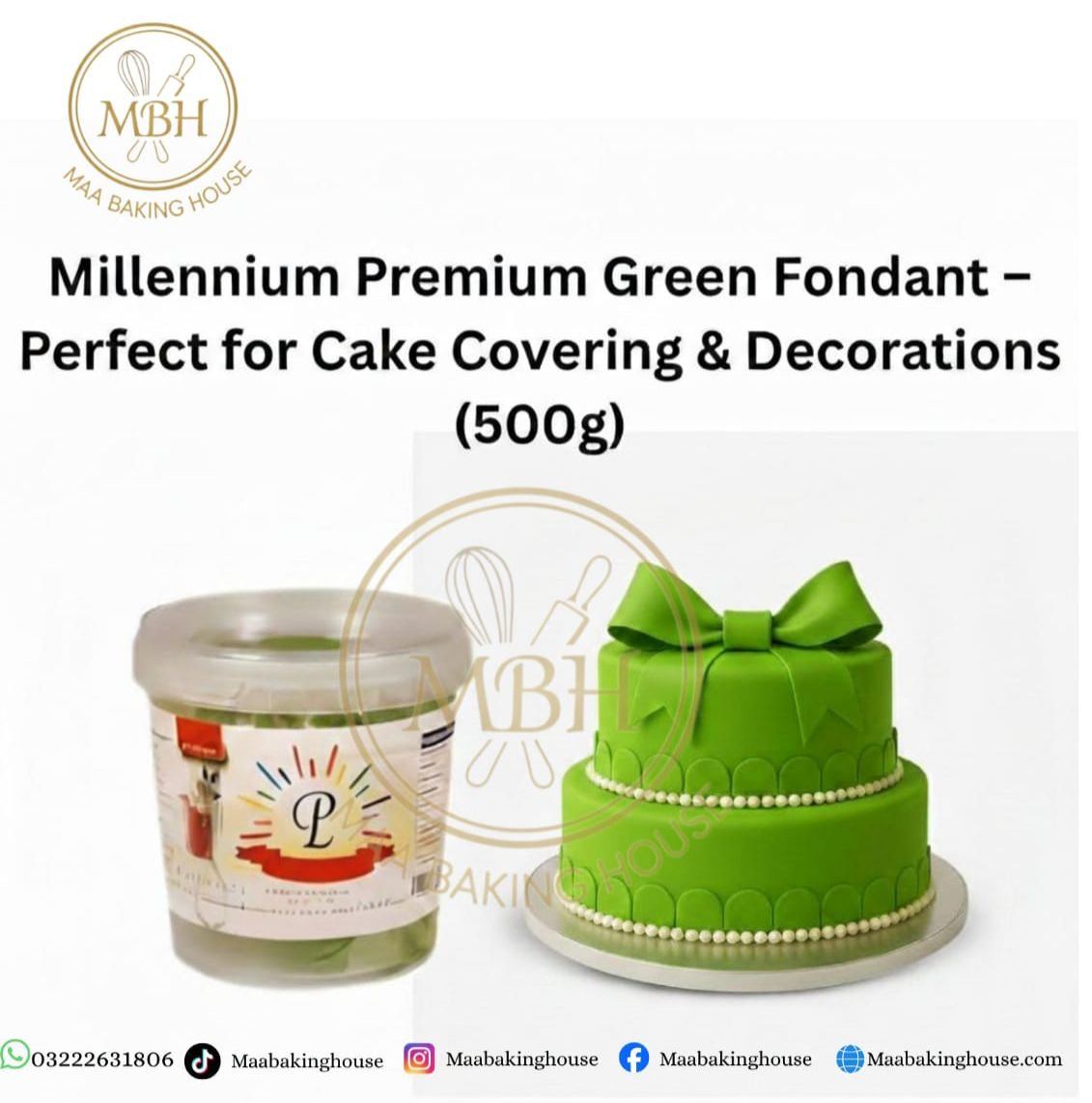 Millennium Premium Green Fondant - Perfect for Cake Covering & Decorations (500g)