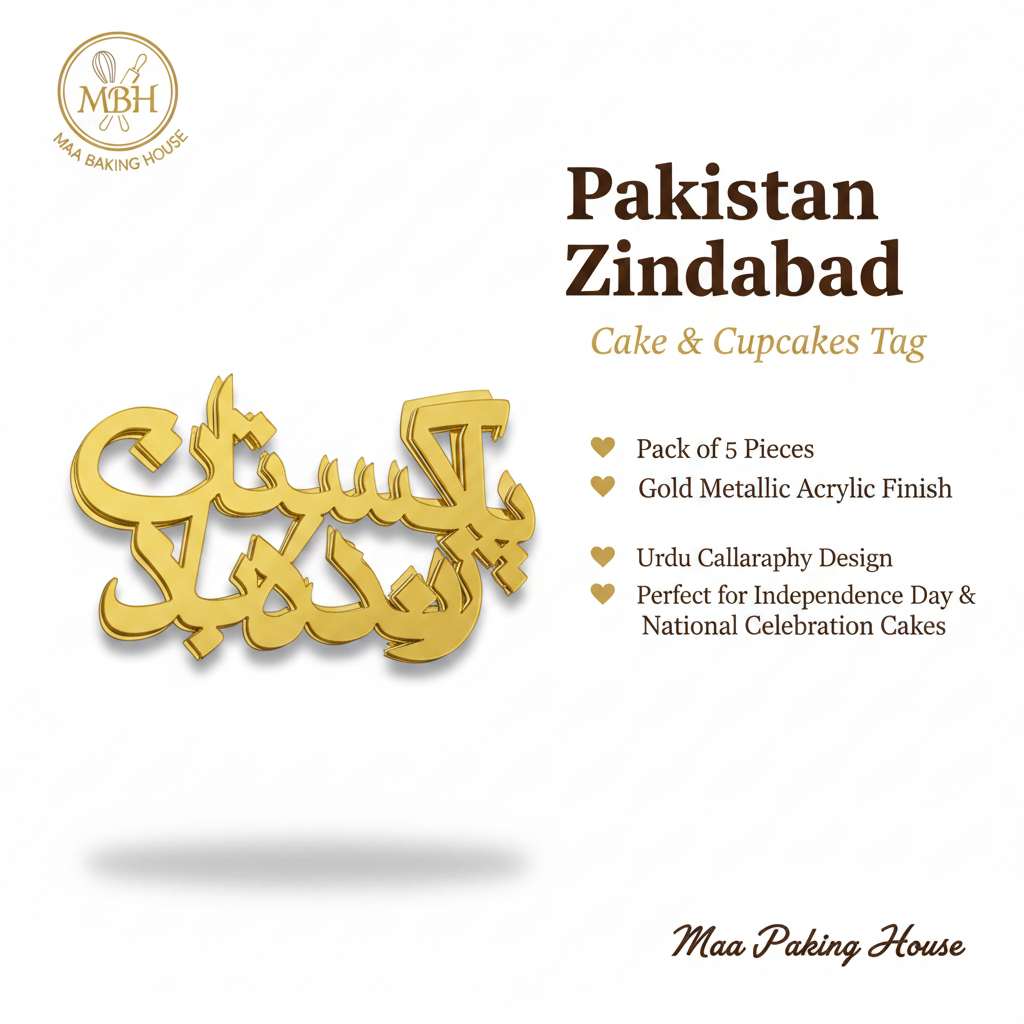Pakistan Zindabad Cake & Cupcakes Tag – Gold Acrylic
