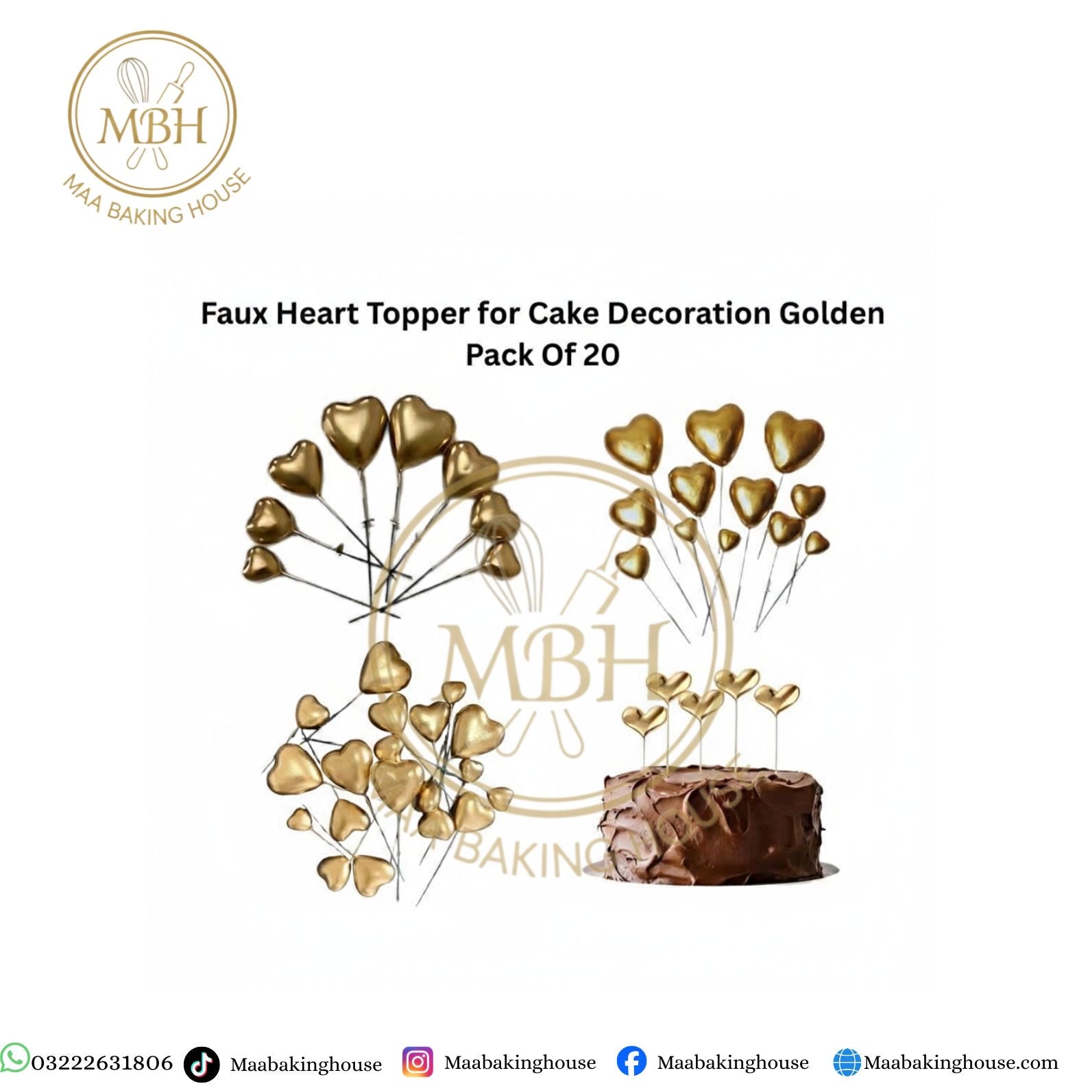 Faux Heart Topper for Cake Decoration Golden Pack Of 20