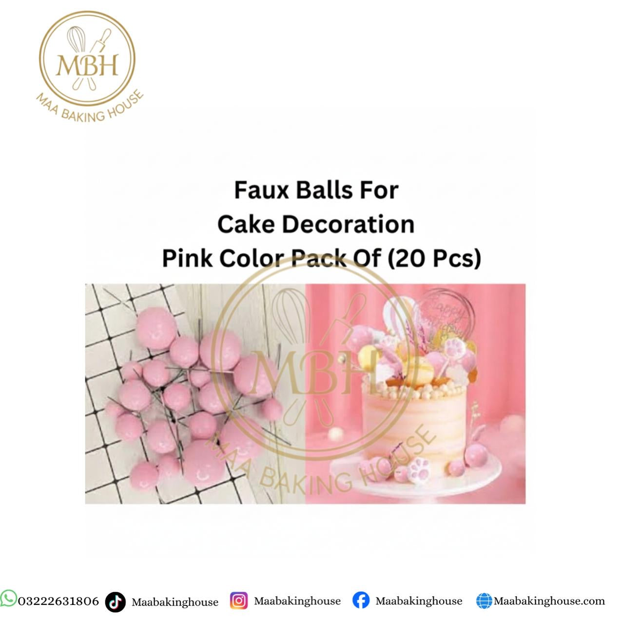Faux Balls For Cake Decoration - Pink Color Pack (20 Pcs)