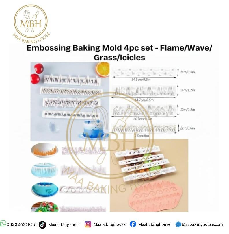 Embossing Baking Mold 4pc set - Flame/Wave/Grass/Icicles