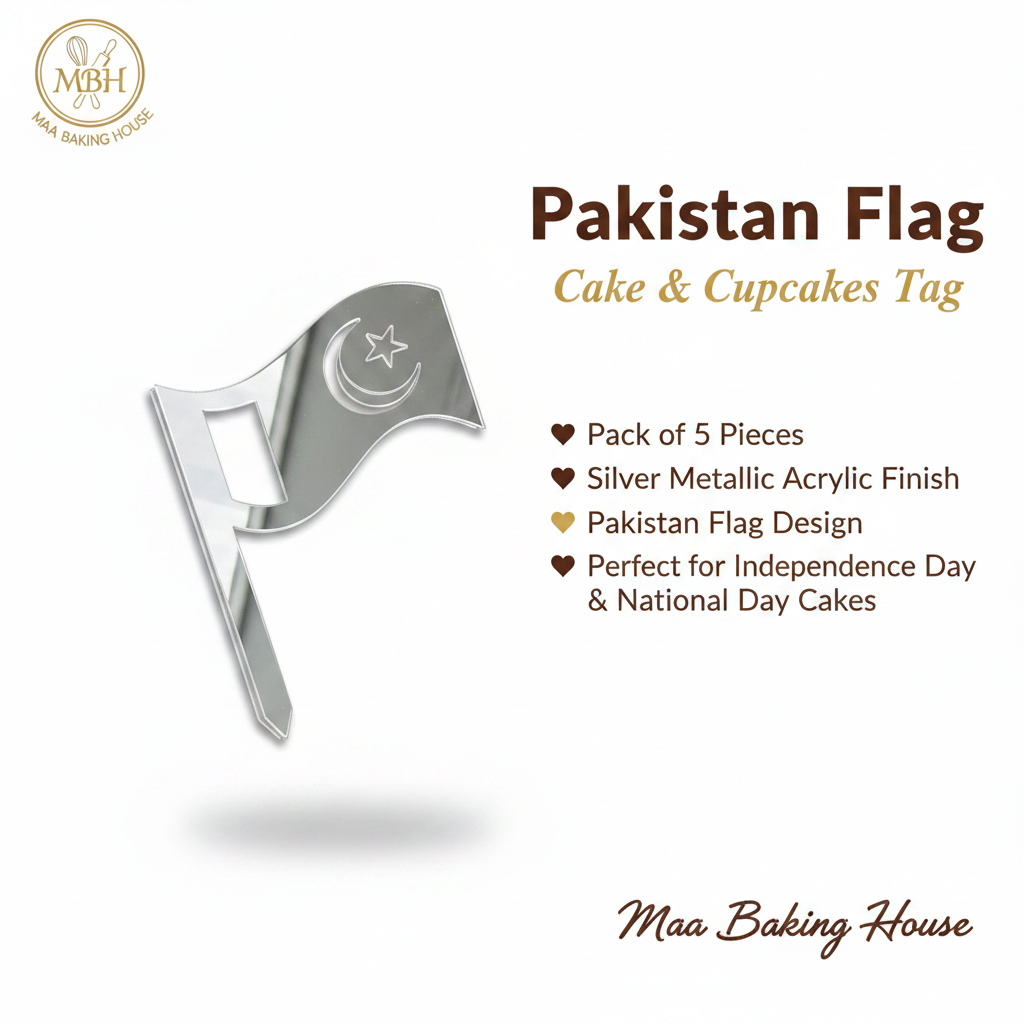 Pakistan Flag Cake & Cupcakes Tag – Silver Acrylic