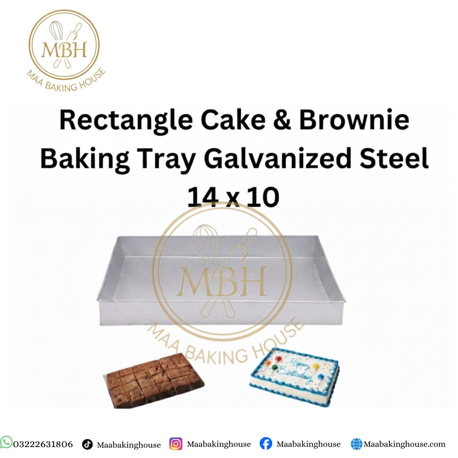 Rectangle Cake & Brownie Baking Tray Galvanized Steel 14 x 10