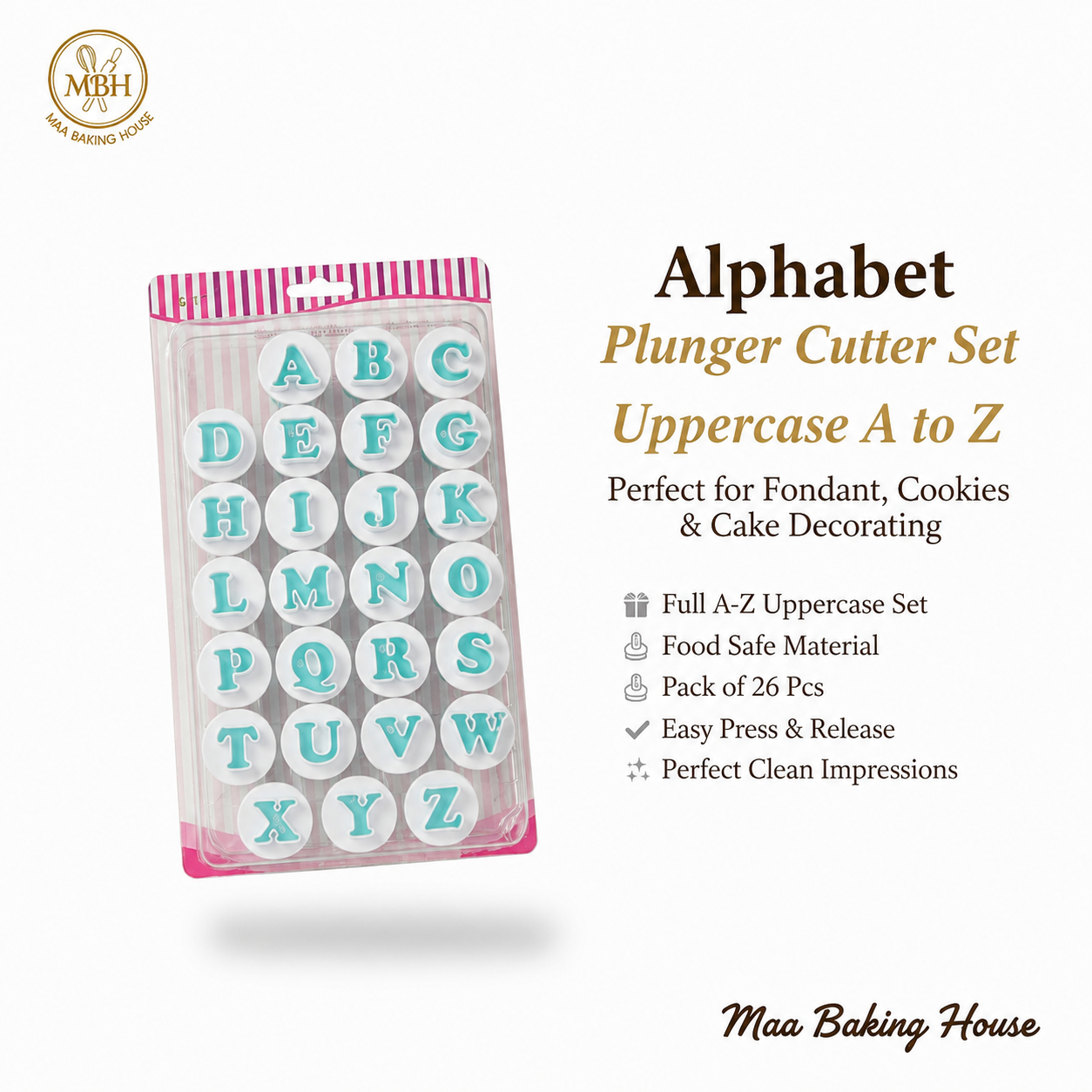 Alphabet Plunger Cutter Set - Uppercase A to Z (26 Pcs)