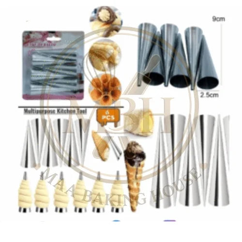 CREAM ROLL NOZZEL 6PCS SET STAINLESS STEEL