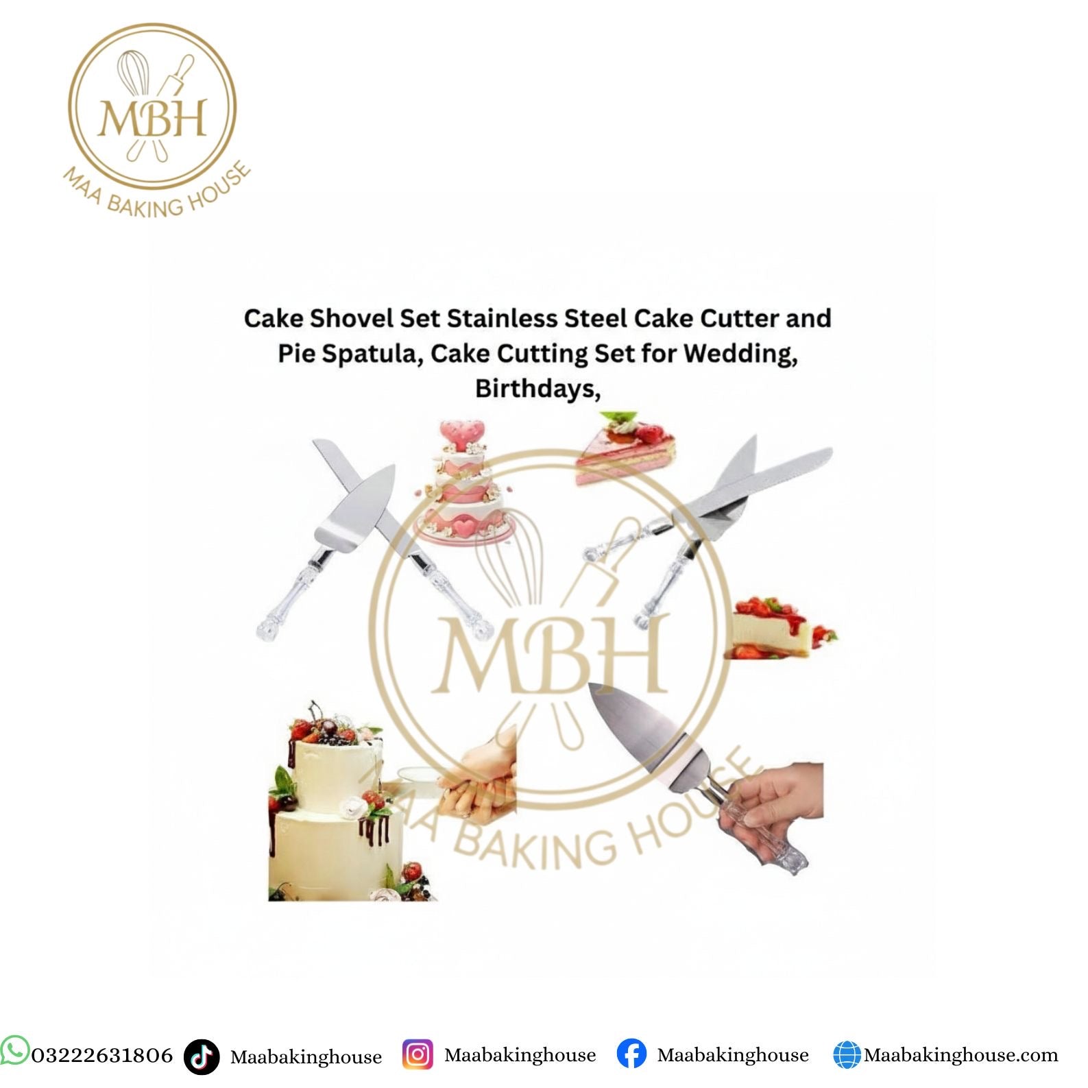 Cake Shovel Set - Stainless Steel Cake Cutter and Pie Spatula, Cake Cutting Set for Wedding, Birthdays