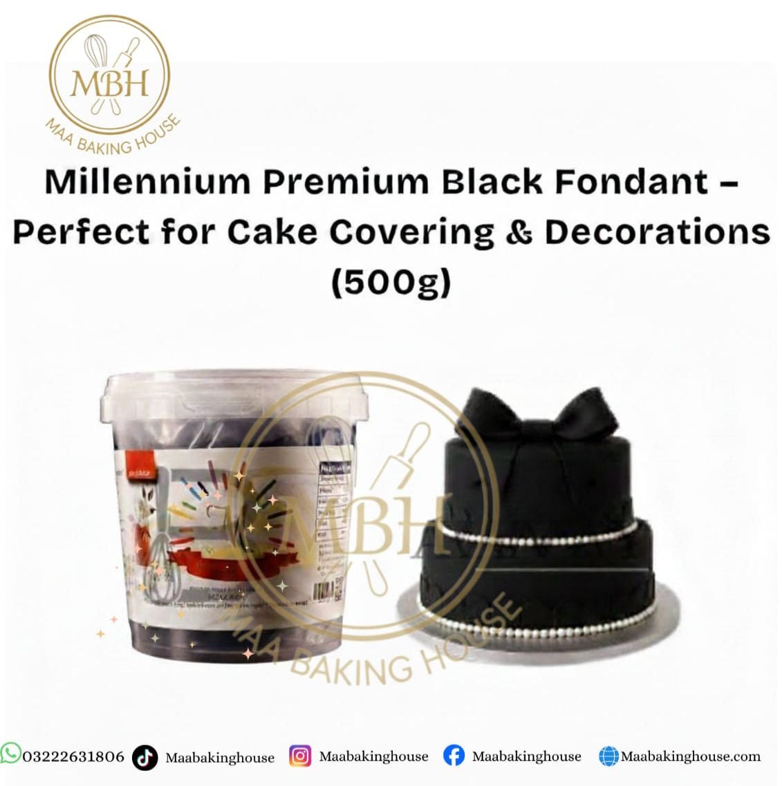 Millennium Premium Black Fondant - Perfect for Cake Covering & Decorations (500g)