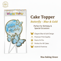 Happy Birthday Cake Topper - Butterfly Blue & Gold Pack of 4