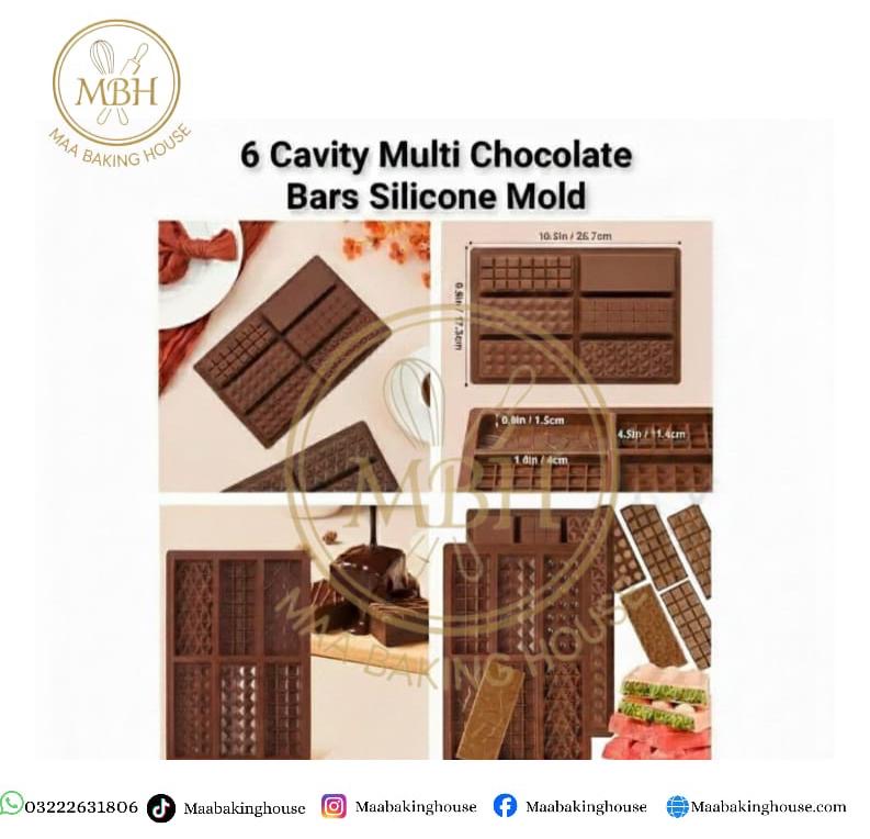 6 Cavity Multi Chocolate Bars Silicone Mold