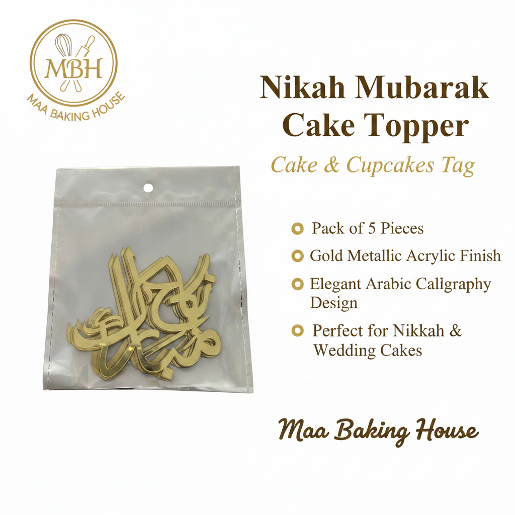 Nikah Mubarak Cake Topper – Gold Acrylic Arabic Calligraphy