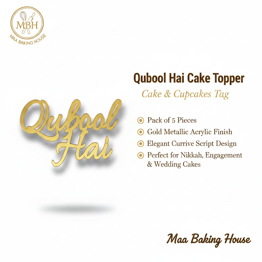 Qubool Hai Cake Topper – Gold Acrylic Cursive Script