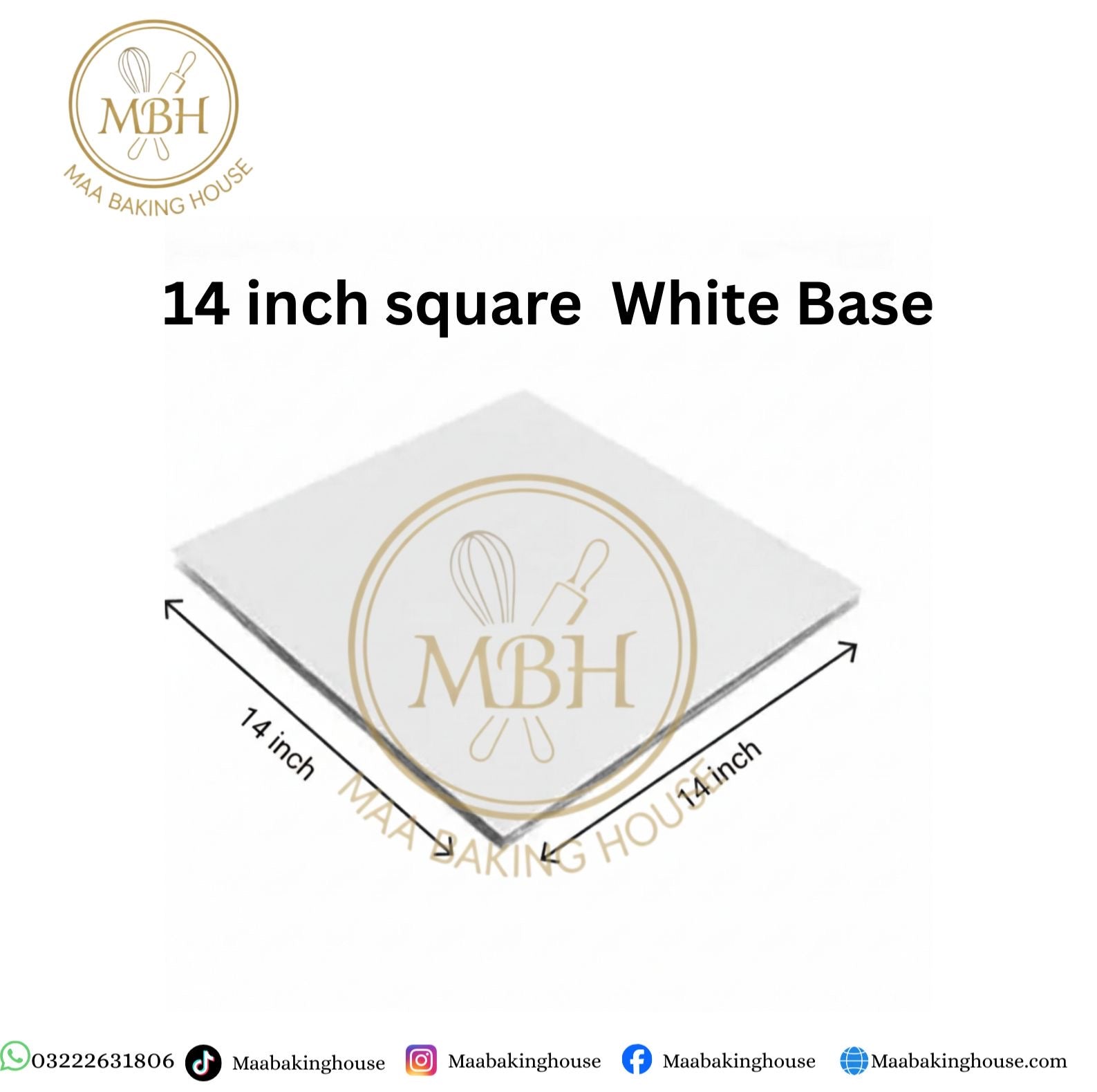 14 Inch Square White Cake Base