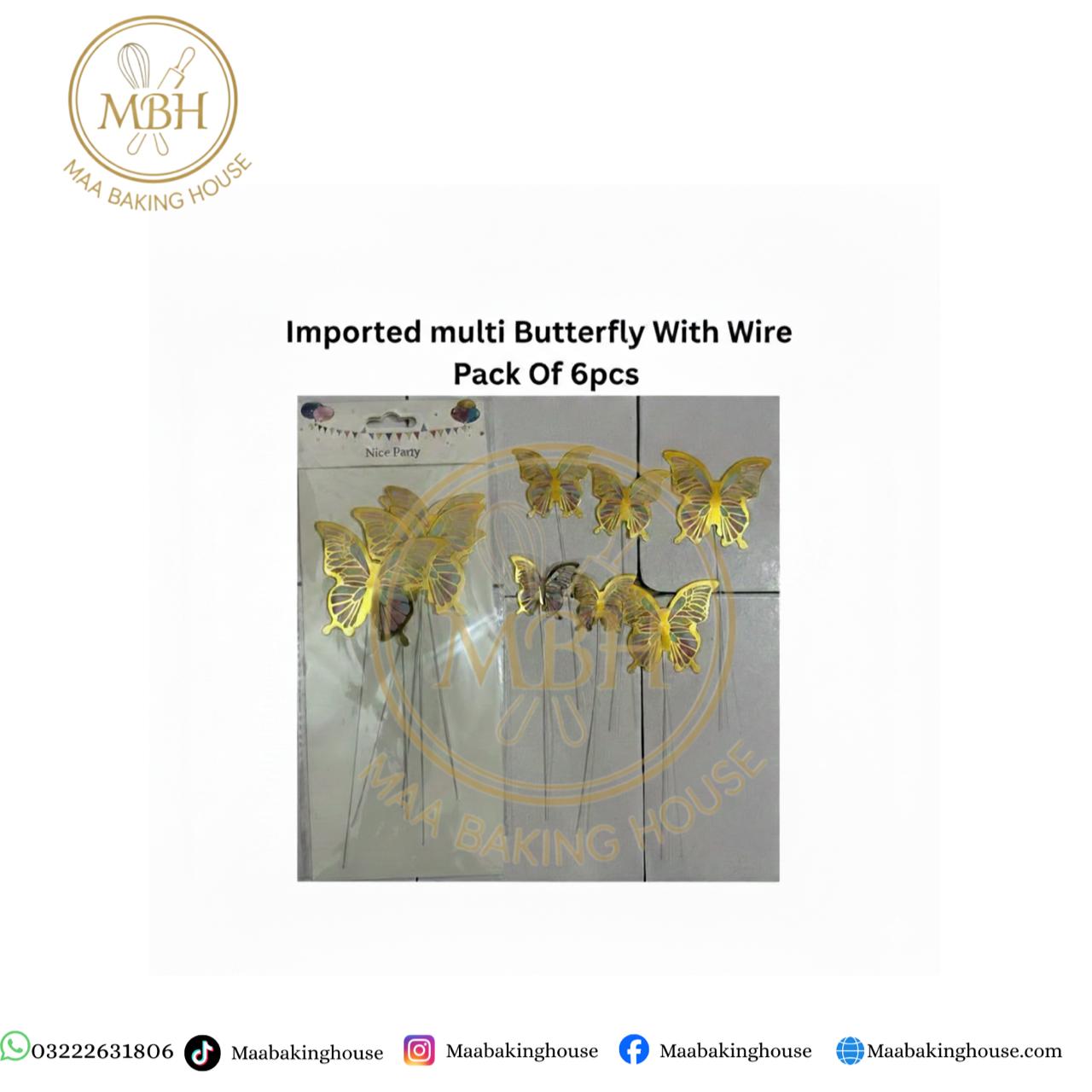 Imported Multi Butterfly With Wire Pack Of 6pcs