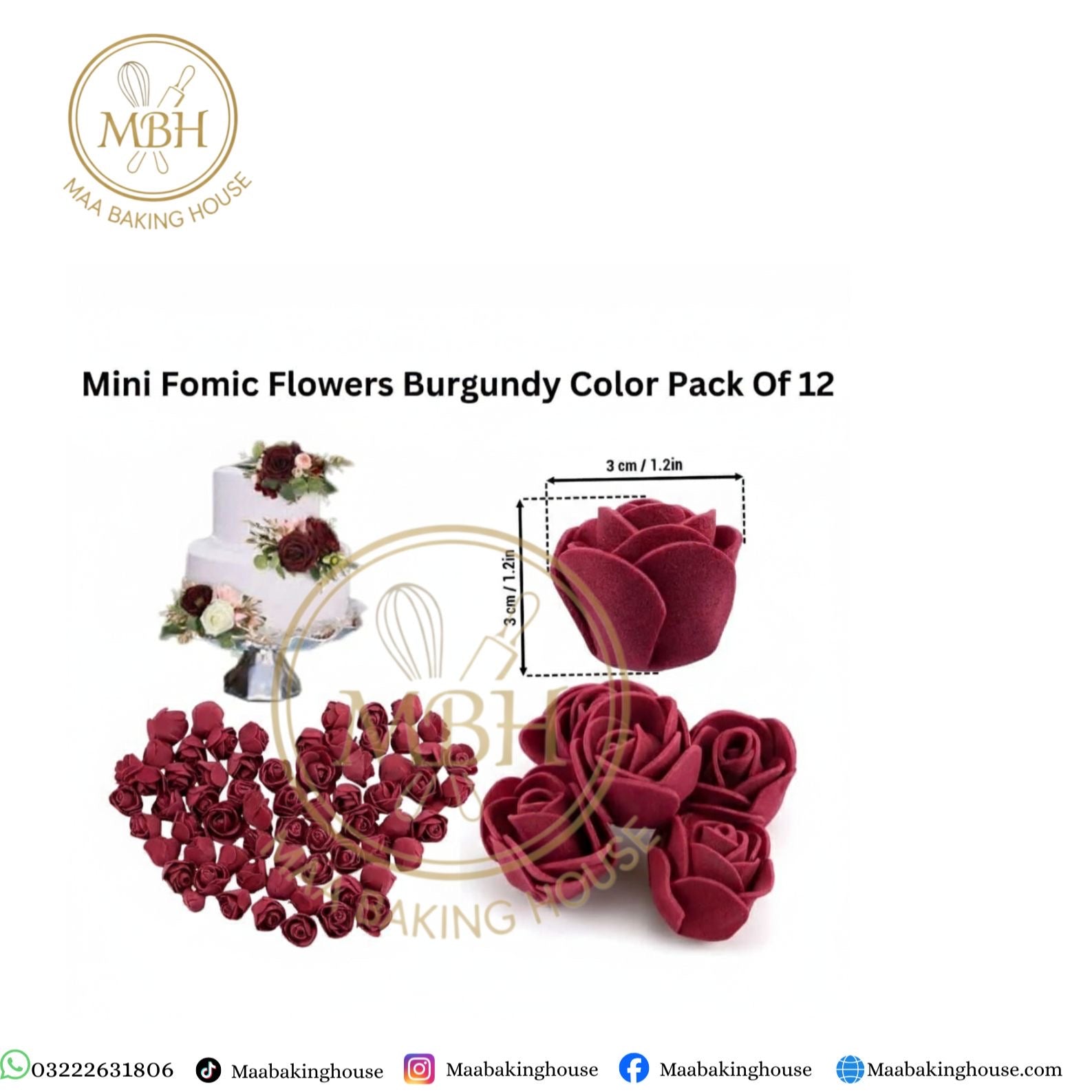 Mini Fomic Flowers Burgundy Color Pack Of 12