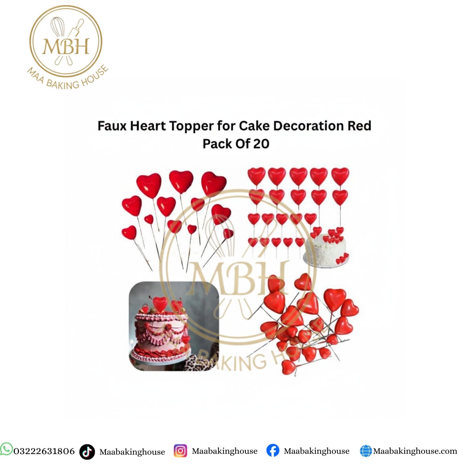 Faux Heart Topper for Cake Decoration Red Pack Of 20