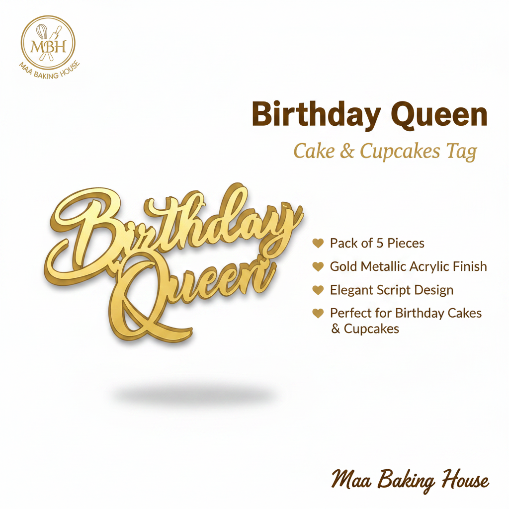 Birthday Queen Cake & Cupcakes Tag – Gold Acrylic