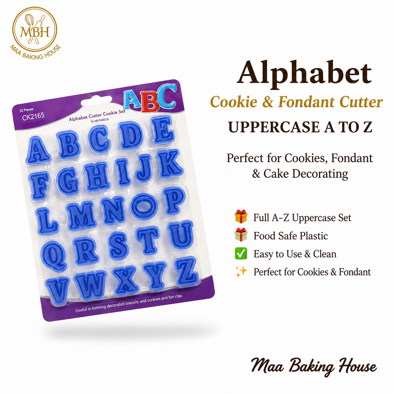 Alphabet Cookie & Fondant Cutter Set - Uppercase A to Z (32 Pcs)
