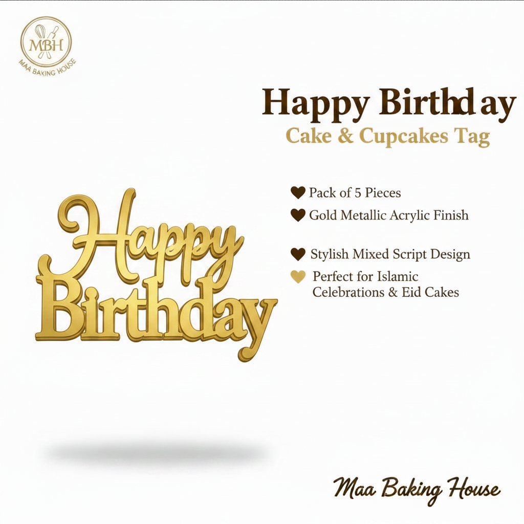 Happy Birthday Cake & Cupcakes Tag – Gold Acrylic Mixed Script