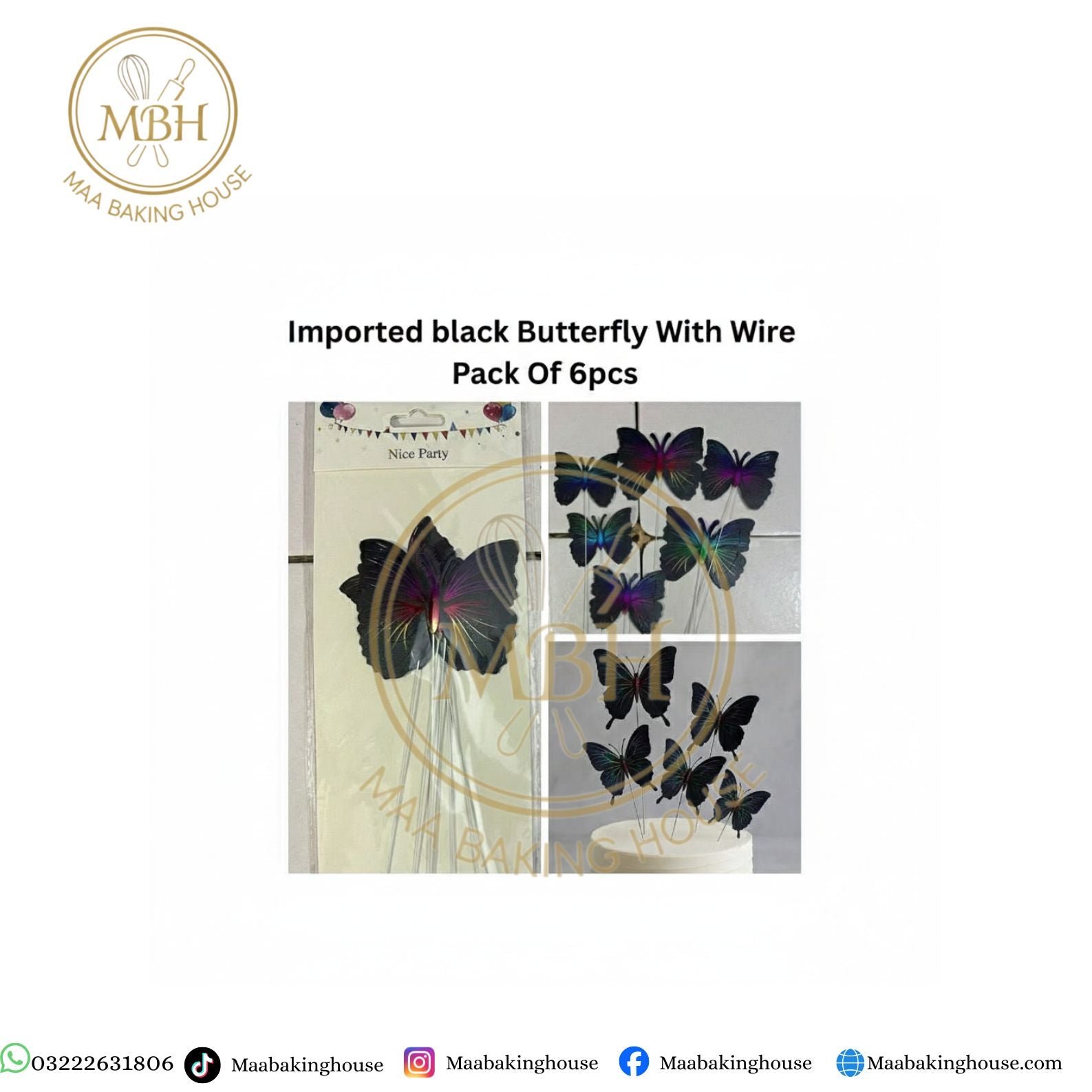 Imported Black Butterfly With Wire Pack Of 6pcs