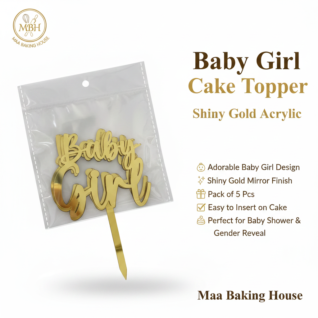 Baby Girl Cake Topper - Shiny Gold Acrylic