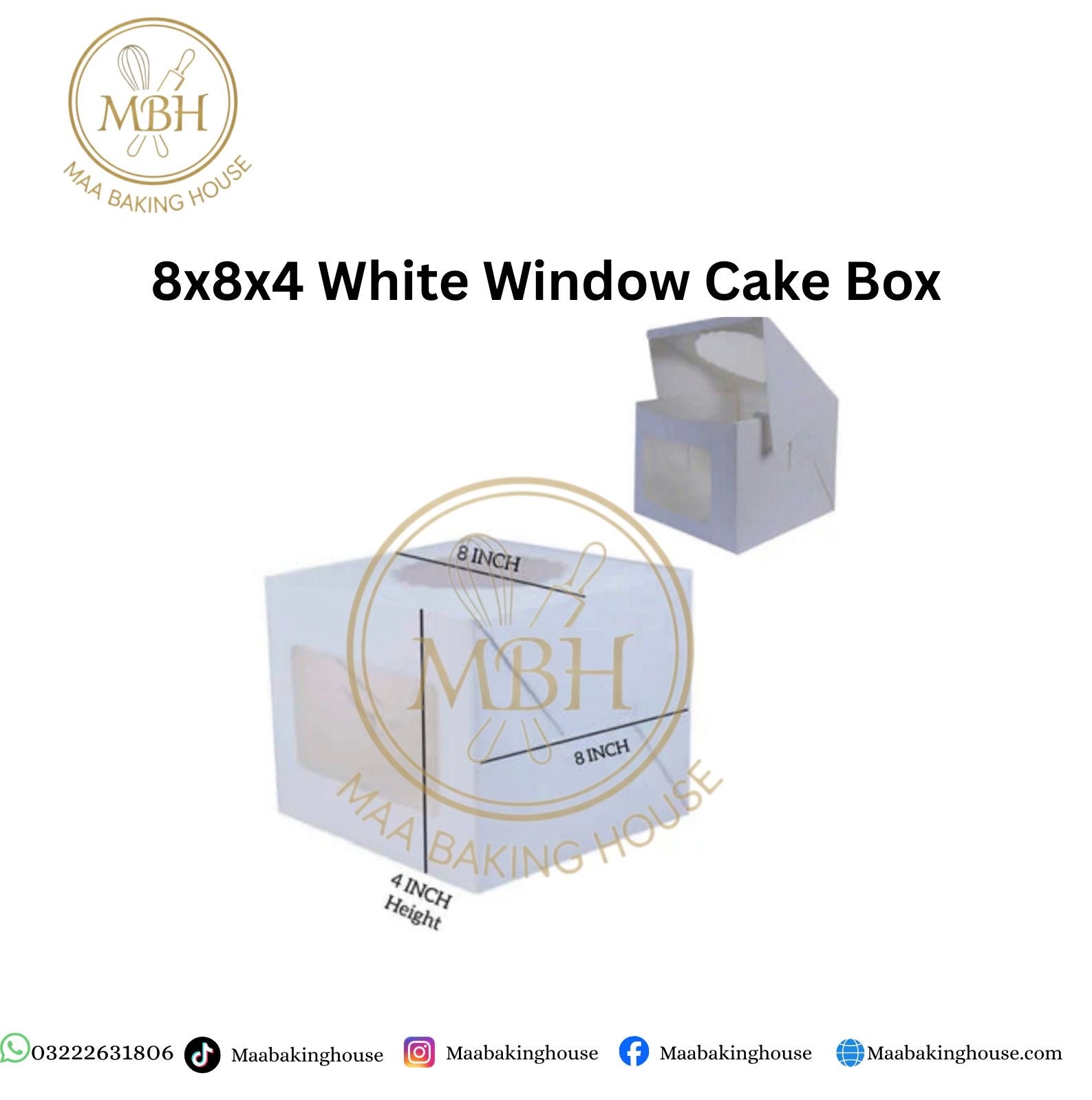 8x8x4 White Window Cake Box
