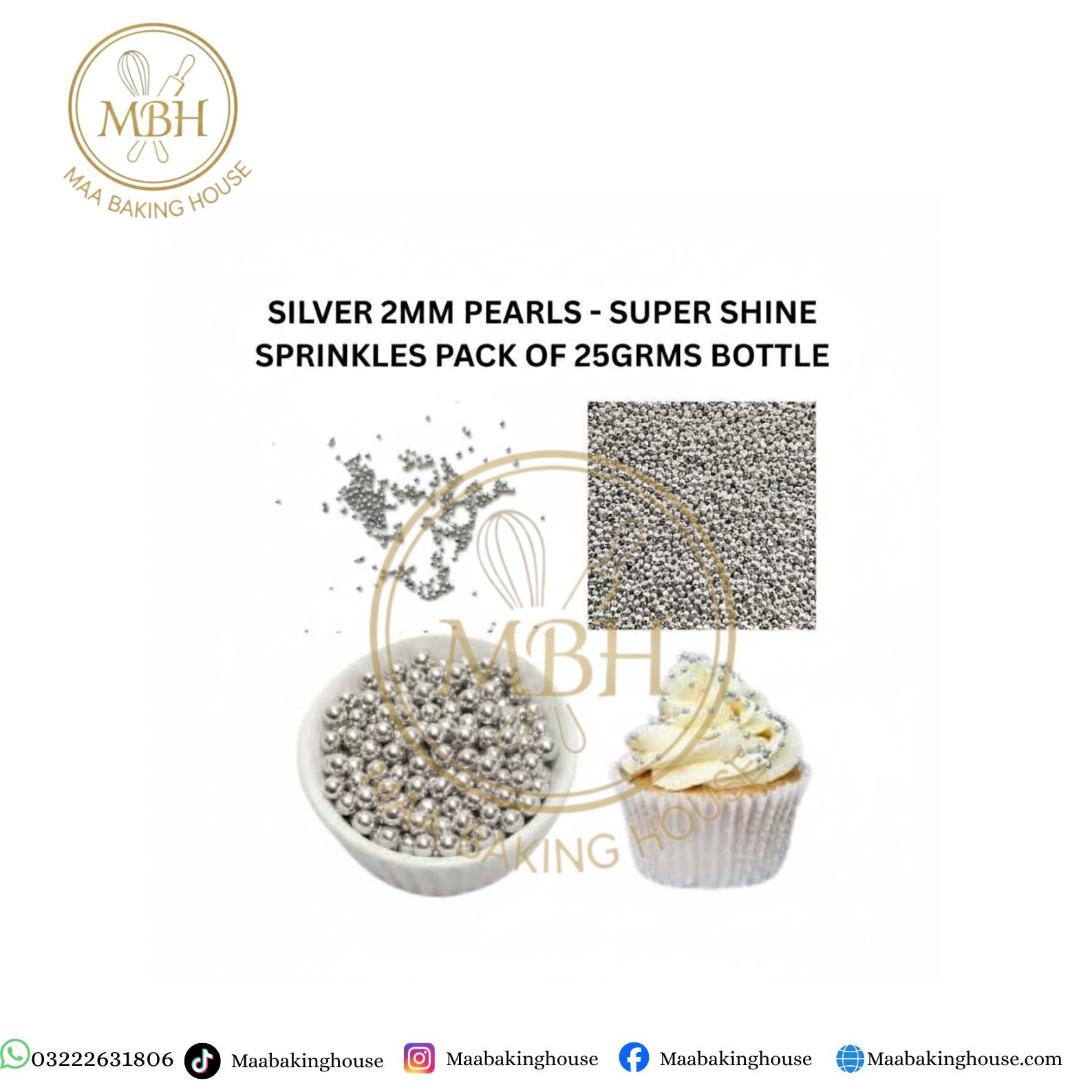 Silver 2mm Pearls - Super Shine Sprinkles Pack of 25gms Bottle
