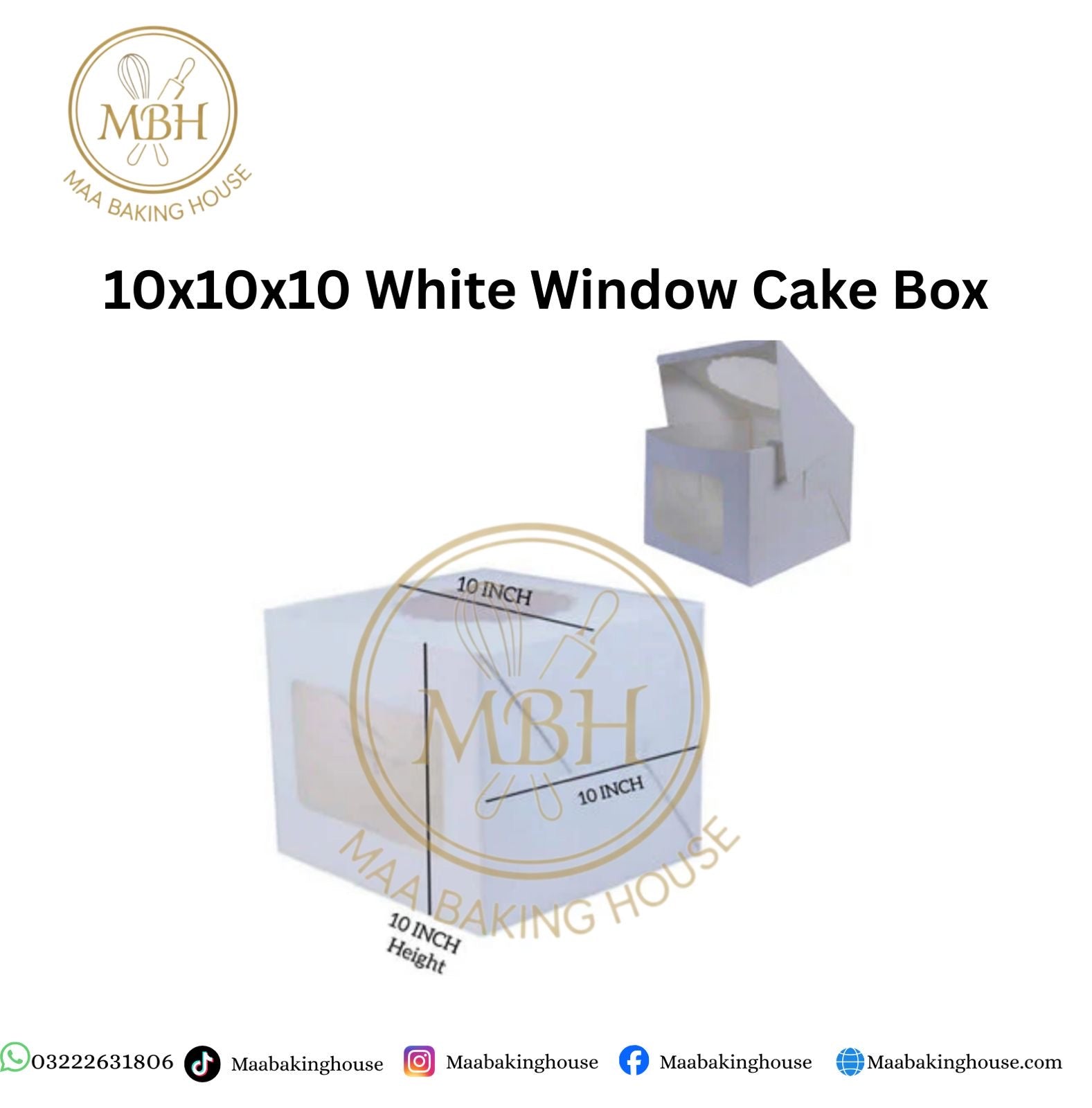 10x10x10 White Window Cake Box